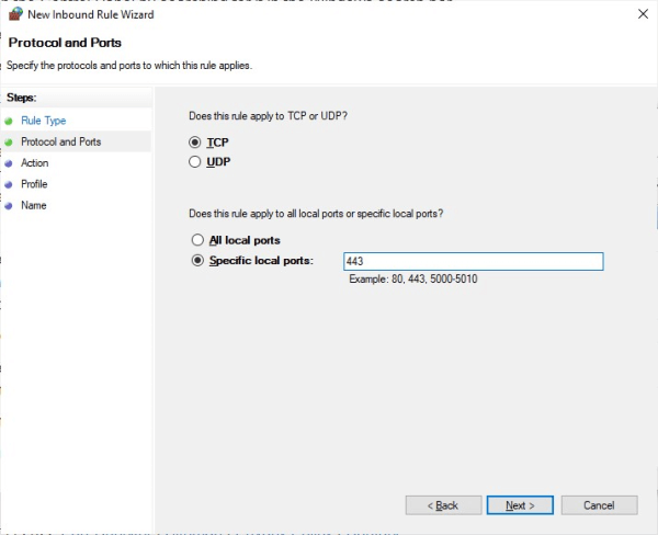 firewall inbound rule port selection