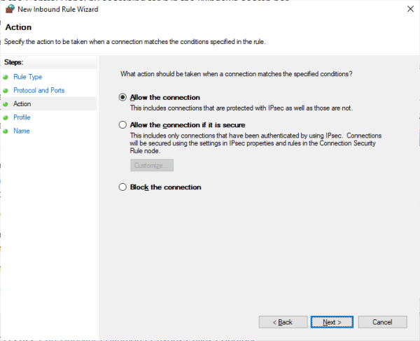 firewall allow connection